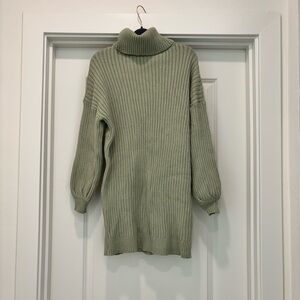 Turtleneck Ribbed Sweater Dress - Sage Green